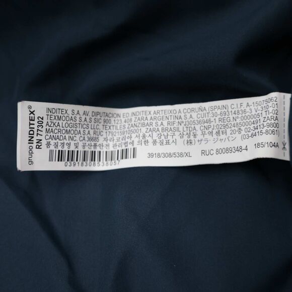 Zara Mens Puffer Bomber Jacket XL Blue Sherpa Lined Collar Full Zip Coat - Picture 16 of 16